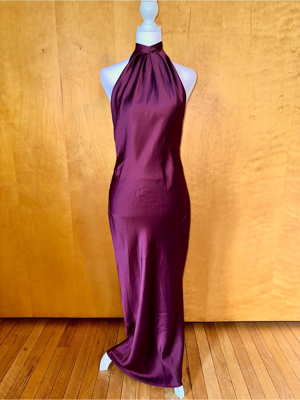 Zara Halter Satin Maxi Dress in Maroon